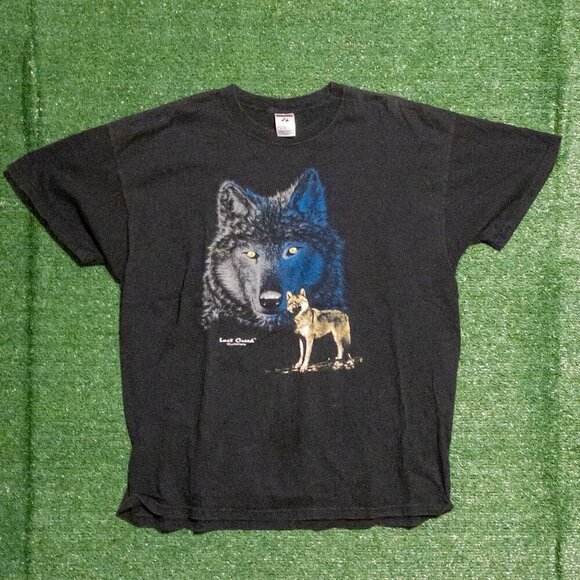 VINTAGE LOST CREEK OUTFITTERS MENS T SHIRT BLACK SHORT SLEEVE WOLF WOLVES SZ XXL - Picture 7 of 7